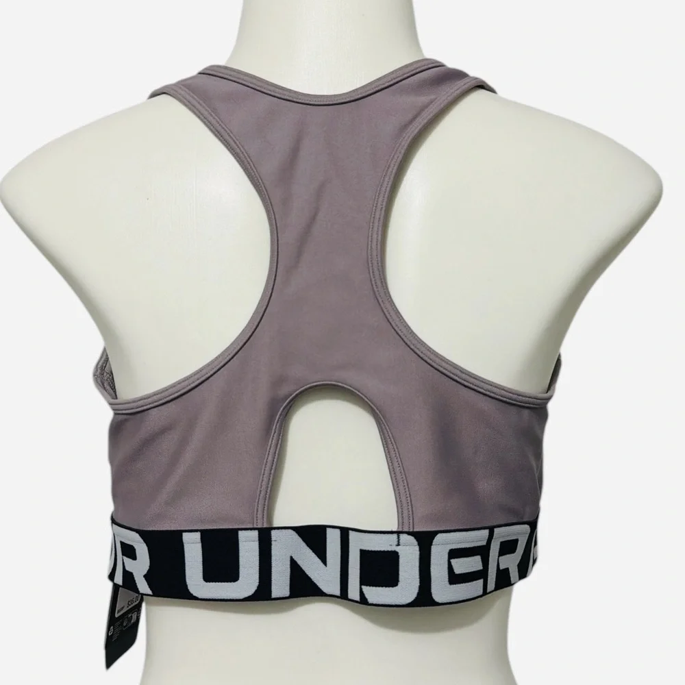 Under Armour HeatGear Mid Impact Branded Bra Tetra Gray/White Womens Size XL - Picture 9 of 10